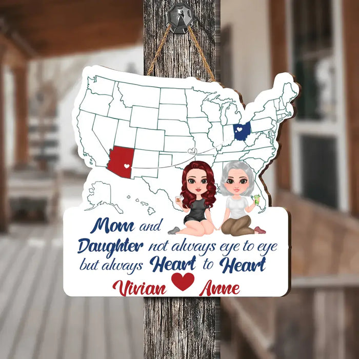 Personalized Mother And Daughter Wooden Sign - Mom With Up to 3 Daughters - Miles Apart But Close At Heart