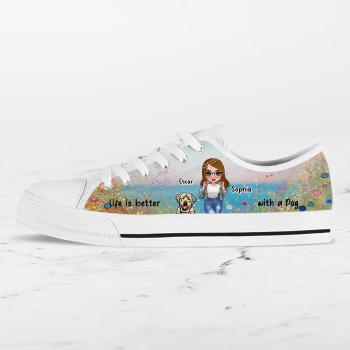 Personalized Dog Mom Canvas Sneakers - Up to 4 Dogs - Gift Idea For Dog Lovers - Life Is Better With A Dog