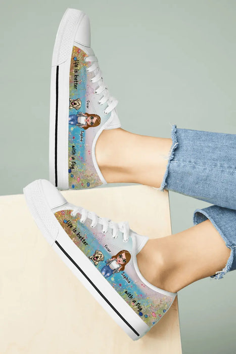 Personalized Dog Mom Canvas Sneakers - Up to 4 Dogs - Gift Idea For Dog Lovers - Life Is Better With A Dog
