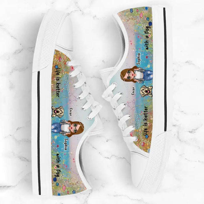 Personalized Dog Mom Canvas Sneakers - Up to 4 Dogs - Gift Idea For Dog Lovers - Life Is Better With A Dog