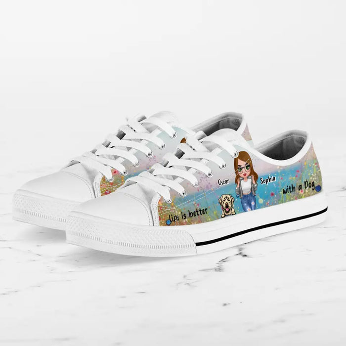 Personalized Dog Mom Canvas Sneakers - Up to 4 Dogs - Gift Idea For Dog Lovers - Life Is Better With A Dog