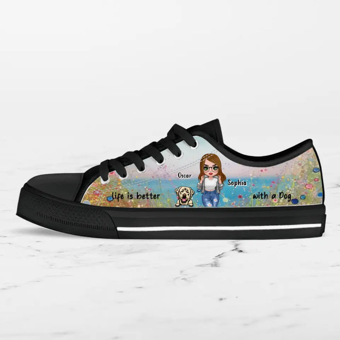 Personalized Dog Mom Canvas Sneakers - Up to 4 Dogs - Gift Idea For Dog Lovers - Life Is Better With A Dog