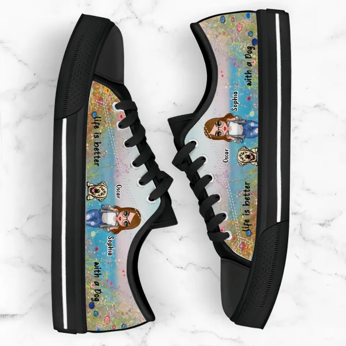 Personalized Dog Mom Canvas Sneakers - Up to 4 Dogs - Gift Idea For Dog Lovers - Life Is Better With A Dog