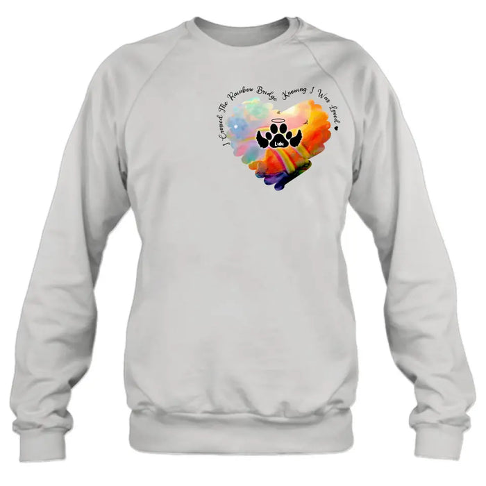 Personalized Memorial Rainbow Dog Shirt/Hoodie - Memorial Gift Idea For Dog Owners - I Crossed The Rainbow Bridge Knowing I Was Loved