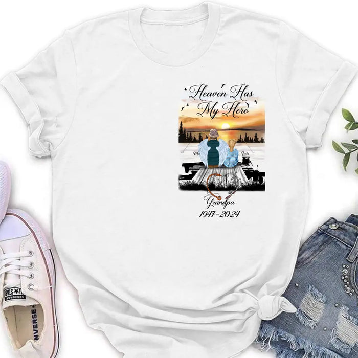 Personalized Memorial Fishing Grandpa Shirt/Hoodie - Memorial Gift Idea For Dad/Grandpa/Father's Day - Heaven Has My Hero