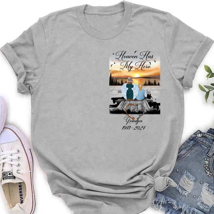 Personalized Memorial Fishing Grandpa Shirt/Hoodie - Memorial Gift Idea For Dad/Grandpa/Father's Day - Heaven Has My Hero