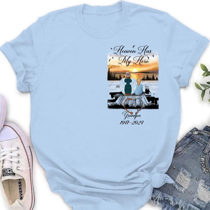 Personalized Memorial Fishing Grandpa Shirt/Hoodie - Memorial Gift Idea For Dad/Grandpa/Father's Day - Heaven Has My Hero