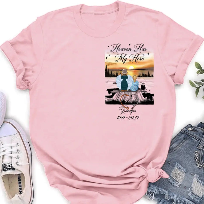 Personalized Memorial Fishing Grandpa Shirt/Hoodie - Memorial Gift Idea For Dad/Grandpa/Father's Day - Heaven Has My Hero