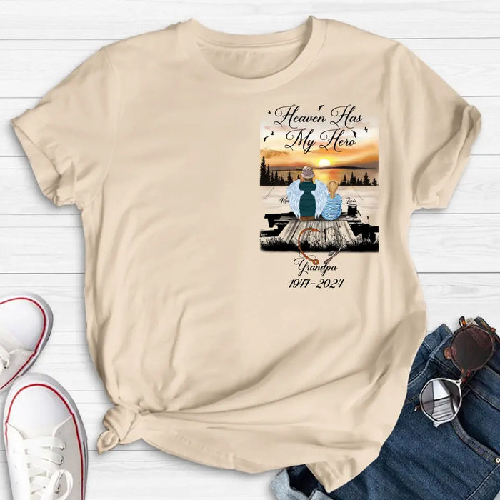 Personalized Memorial Fishing Grandpa Shirt/Hoodie - Memorial Gift Idea For Dad/Grandpa/Father's Day - Heaven Has My Hero