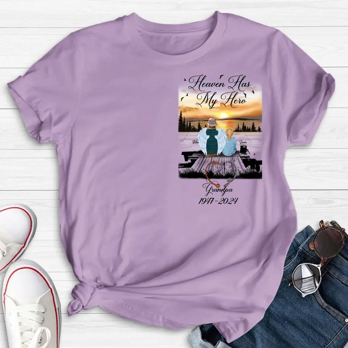 Personalized Memorial Fishing Grandpa Shirt/Hoodie - Memorial Gift Idea For Dad/Grandpa/Father's Day - Heaven Has My Hero