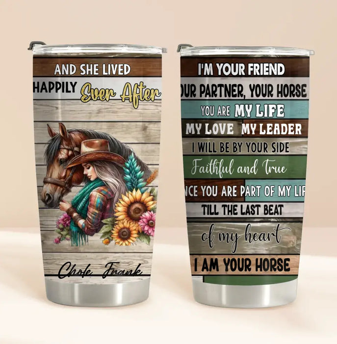 Personalized Horse Girl Tumbler - Gift Idea For Horse Lover/Friends - And She Lived Happily Ever After