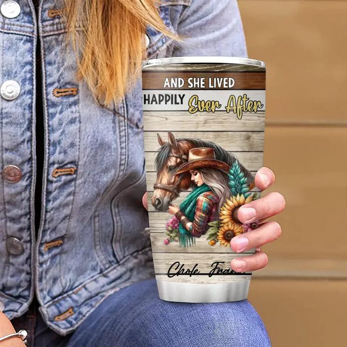 Personalized Horse Girl Tumbler - Gift Idea For Horse Lover/Friends - And She Lived Happily Ever After