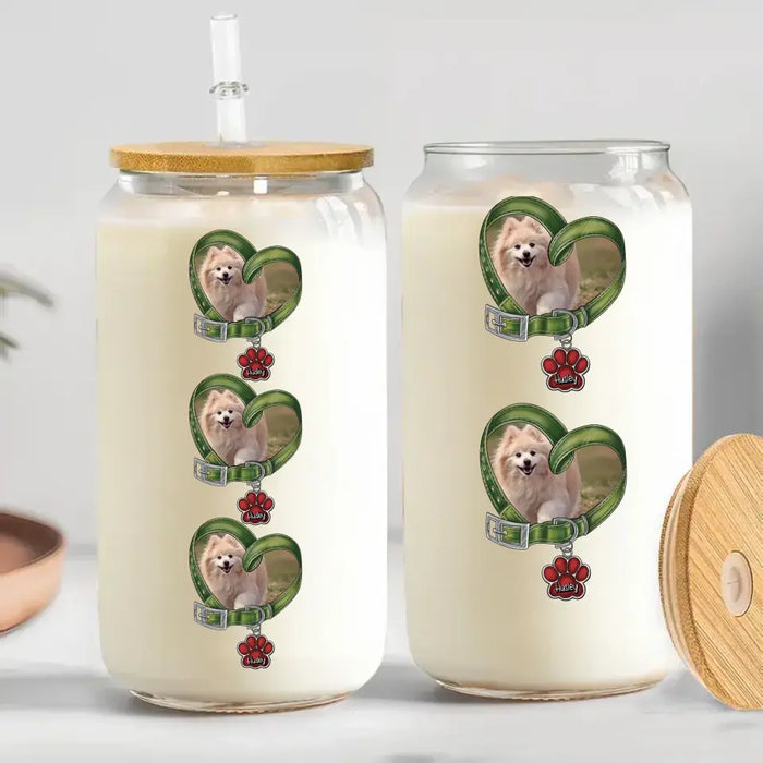 Personalized Pet Collar Clear Glass Can - Upload Photo - Up to 5 Pets - Gift Idea For Dog/Cat Lover/Mother's Day/Father's Day