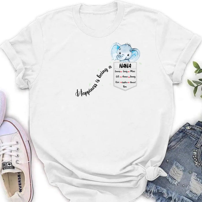 Personalized Nana Elephant Shirt/Hoodie - Mother's Day Gift Idea For Grandma/Mom - Up to 10 Kids - Happiness Is Being A Nana