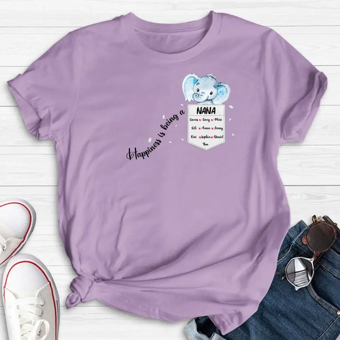 Personalized Nana Elephant Shirt/Hoodie - Mother's Day Gift Idea For Grandma/Mom - Up to 10 Kids - Happiness Is Being A Nana