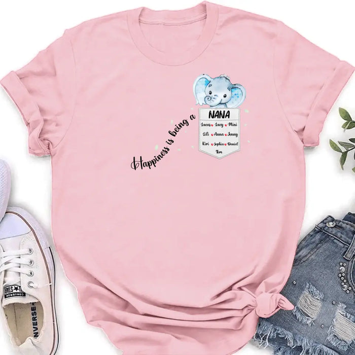 Personalized Nana Elephant Shirt/Hoodie - Mother's Day Gift Idea For Grandma/Mom - Up to 10 Kids - Happiness Is Being A Nana