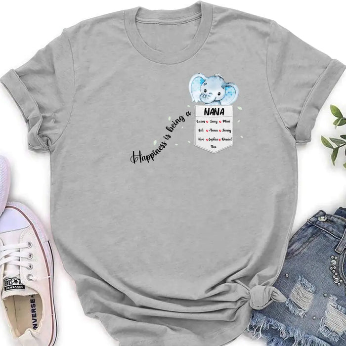 Personalized Nana Elephant Shirt/Hoodie - Mother's Day Gift Idea For Grandma/Mom - Up to 10 Kids - Happiness Is Being A Nana