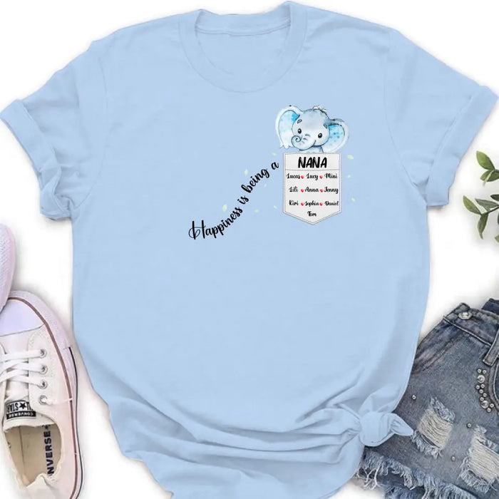 Personalized Nana Elephant Shirt/Hoodie - Mother's Day Gift Idea For Grandma/Mom - Up to 10 Kids - Happiness Is Being A Nana