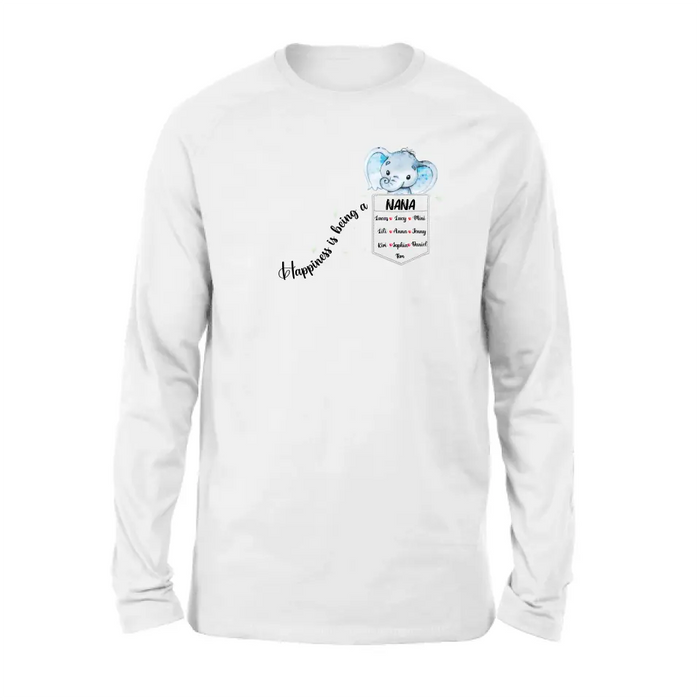 Personalized Nana Elephant Shirt/Hoodie - Mother's Day Gift Idea For Grandma/Mom - Up to 10 Kids - Happiness Is Being A Nana