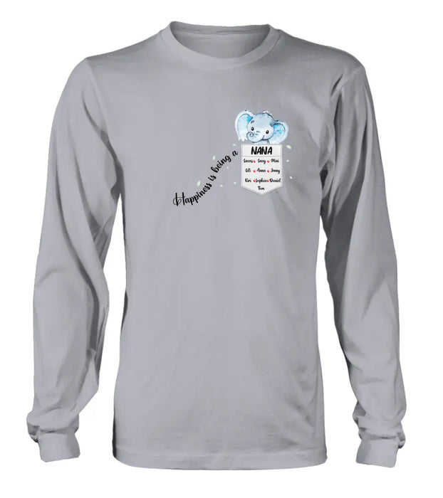 Personalized Nana Elephant Shirt/Hoodie - Mother's Day Gift Idea For Grandma/Mom - Up to 10 Kids - Happiness Is Being A Nana