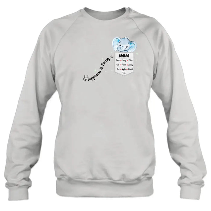 Personalized Nana Elephant Shirt/Hoodie - Mother's Day Gift Idea For Grandma/Mom - Up to 10 Kids - Happiness Is Being A Nana
