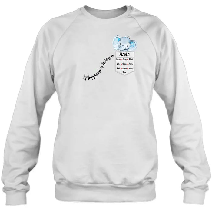 Personalized Nana Elephant Shirt/Hoodie - Mother's Day Gift Idea For Grandma/Mom - Up to 10 Kids - Happiness Is Being A Nana