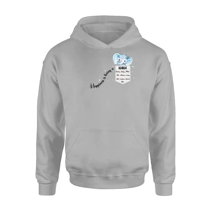 Personalized Nana Elephant Shirt/Hoodie - Mother's Day Gift Idea For Grandma/Mom - Up to 10 Kids - Happiness Is Being A Nana