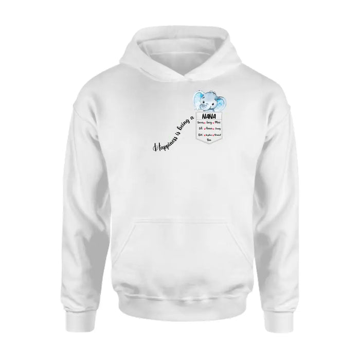 Personalized Nana Elephant Shirt/Hoodie - Mother's Day Gift Idea For Grandma/Mom - Up to 10 Kids - Happiness Is Being A Nana