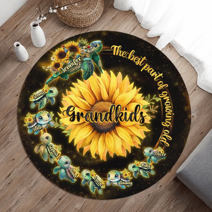 Personalized Grandma Grandkids Turtle Round Rug - Gift for Grandma/Mom/Mother's Day - Up to 8 Kids - Grandkids The Best Part Of Growing Old