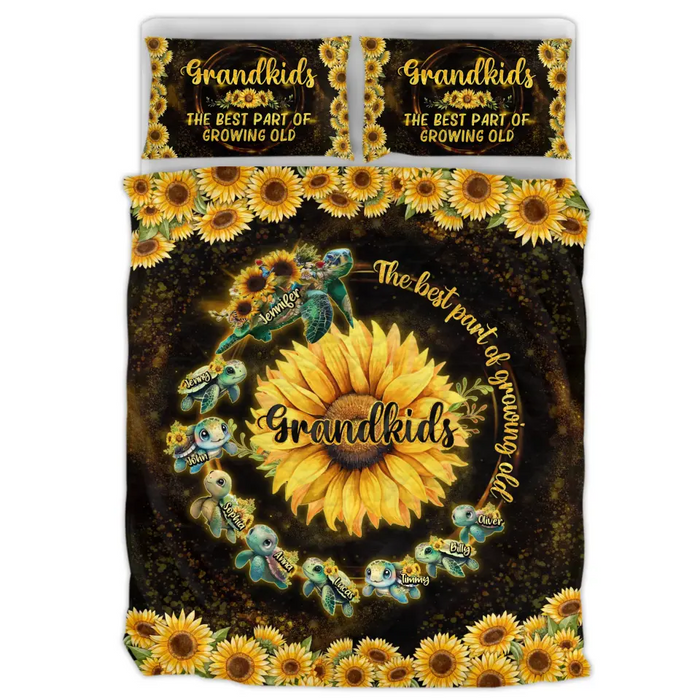 Personalized Grandma Turtle Quilt Bed Sets - Up to 8 Kids -  Grandkids The Best Part Of Growing Old