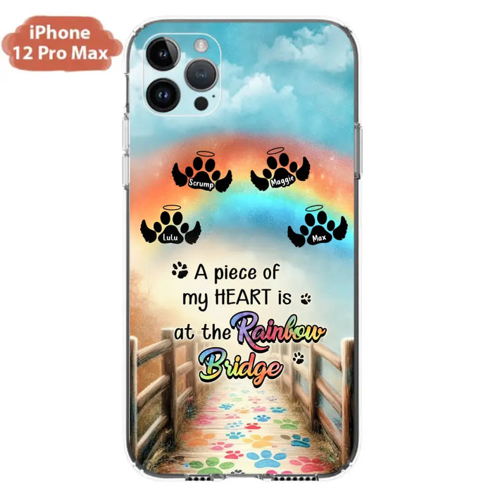 Personalized Rainbow Bridge Memorial Phone Case - Memorial Gift Idea For Dog Lover - Up to 4 Dogs - A Piece Of My Heart Is At The Rainbow Bridge - Case For iPhone/Samsung