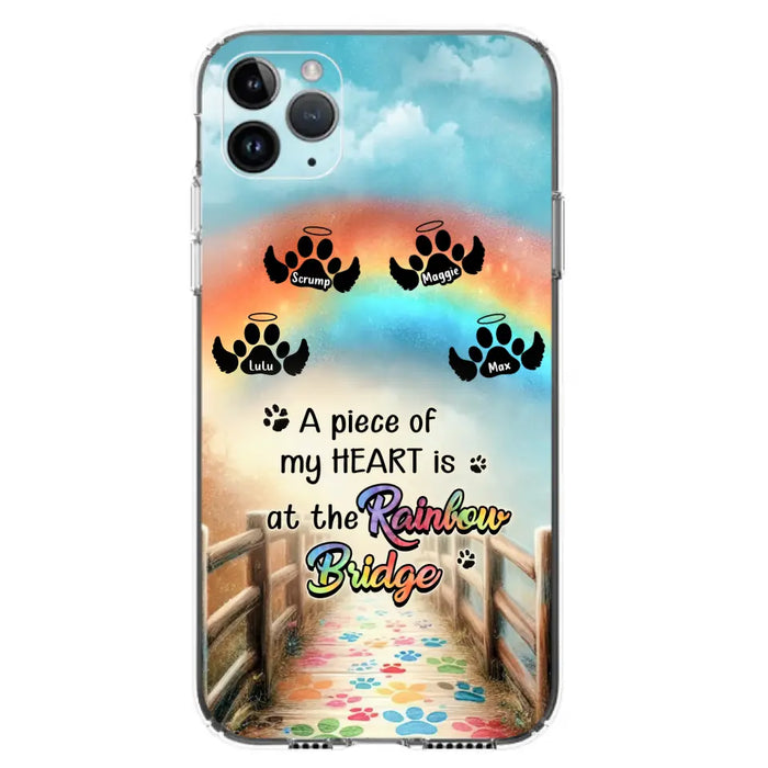 Personalized Rainbow Bridge Memorial Phone Case - Memorial Gift Idea For Dog Lover - Up to 4 Dogs - A Piece Of My Heart Is At The Rainbow Bridge - Case For iPhone/Samsung