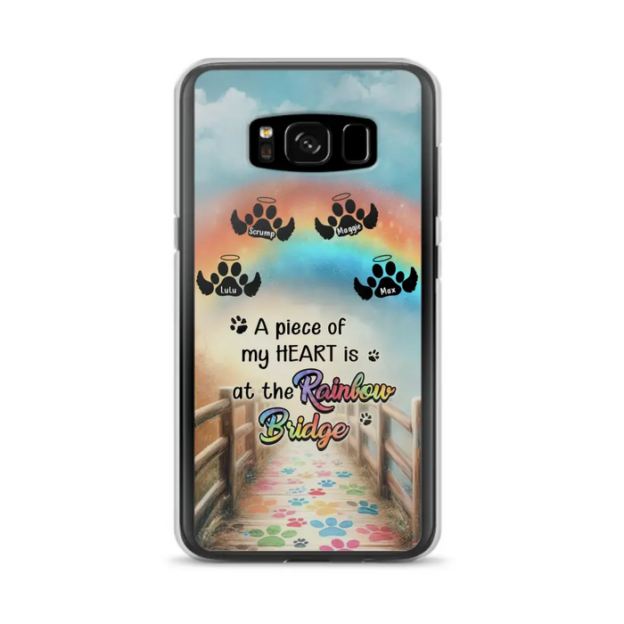Personalized Rainbow Bridge Memorial Phone Case - Memorial Gift Idea For Dog Lover - Up to 4 Dogs - A Piece Of My Heart Is At The Rainbow Bridge - Case For iPhone/Samsung