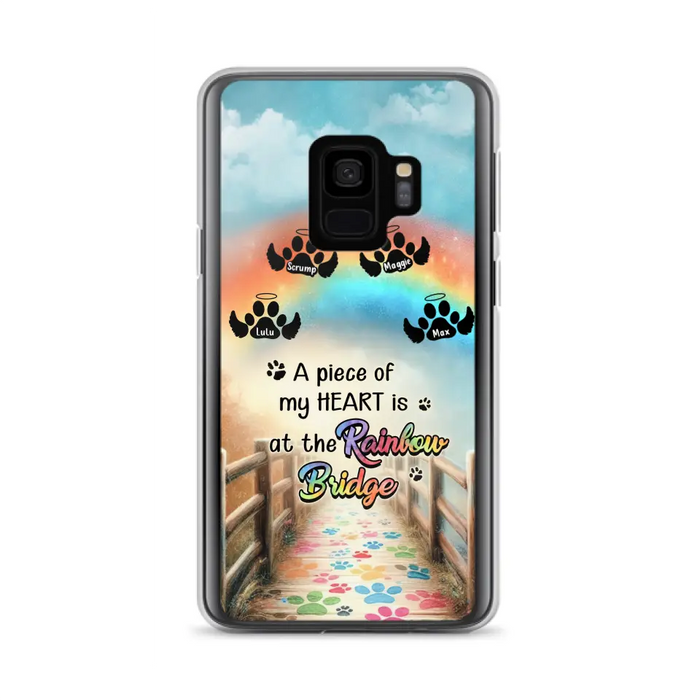 Personalized Rainbow Bridge Memorial Phone Case - Memorial Gift Idea For Dog Lover - Up to 4 Dogs - A Piece Of My Heart Is At The Rainbow Bridge - Case For iPhone/Samsung