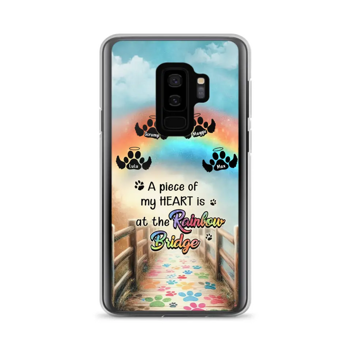 Personalized Rainbow Bridge Memorial Phone Case - Memorial Gift Idea For Dog Lover - Up to 4 Dogs - A Piece Of My Heart Is At The Rainbow Bridge - Case For iPhone/Samsung