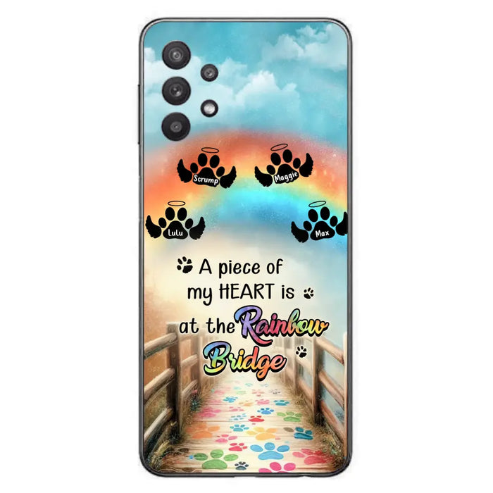 Personalized Rainbow Bridge Memorial Phone Case - Memorial Gift Idea For Dog Lover - Up to 4 Dogs - A Piece Of My Heart Is At The Rainbow Bridge - Case For iPhone/Samsung