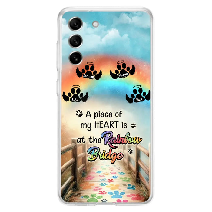 Personalized Rainbow Bridge Memorial Phone Case - Memorial Gift Idea For Dog Lover - Up to 4 Dogs - A Piece Of My Heart Is At The Rainbow Bridge - Case For iPhone/Samsung