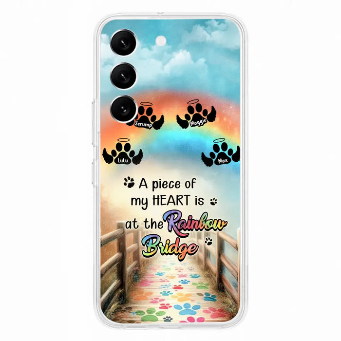 Personalized Rainbow Bridge Memorial Phone Case - Memorial Gift Idea For Dog Lover - Up to 4 Dogs - A Piece Of My Heart Is At The Rainbow Bridge - Case For iPhone/Samsung