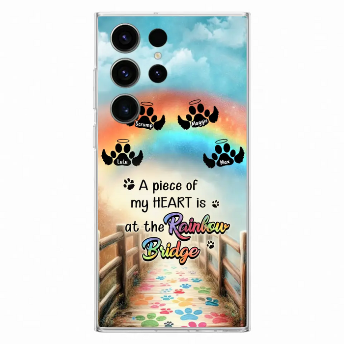 Personalized Rainbow Bridge Memorial Phone Case - Memorial Gift Idea For Dog Lover - Up to 4 Dogs - A Piece Of My Heart Is At The Rainbow Bridge - Case For iPhone/Samsung