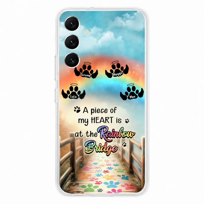 Personalized Rainbow Bridge Memorial Phone Case - Memorial Gift Idea For Dog Lover - Up to 4 Dogs - A Piece Of My Heart Is At The Rainbow Bridge - Case For iPhone/Samsung