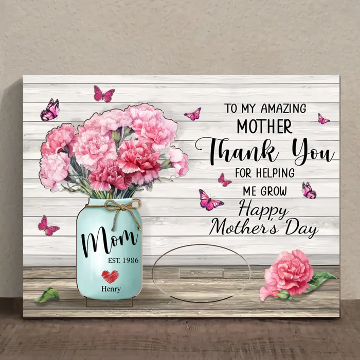 Personalized Carnations Wooden Mother's Card - Up to 4 Kids - Mother's Day Gift Idea For Mom - Thank You For Helping Me Grow