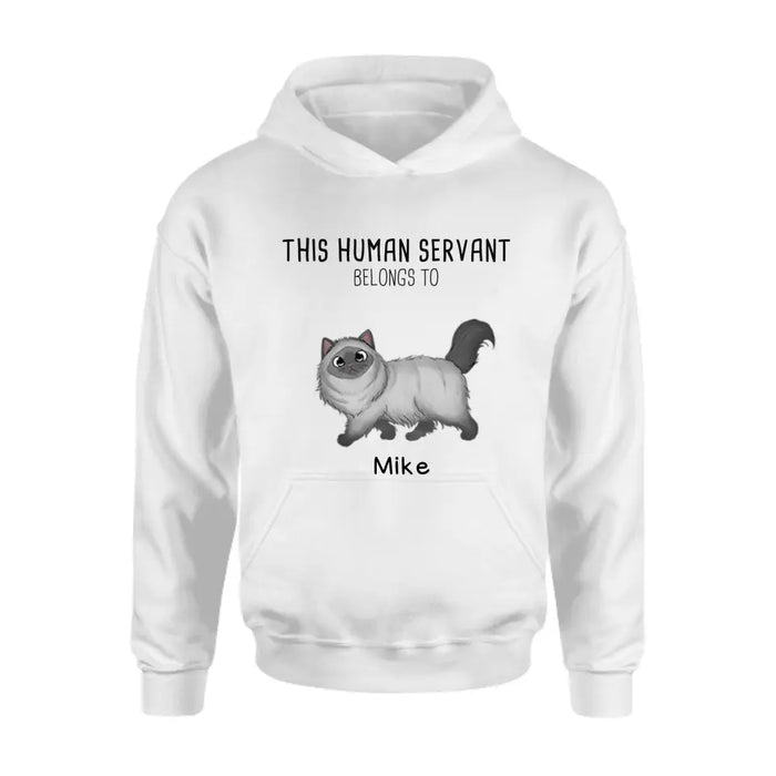 Personalized Cats Mom/Dad T-shirt/Hoodie - Gift Idea For Cat Lover/Mother's Day/Father's Day - Up to 7 Cats - This Human Servant Belongs To