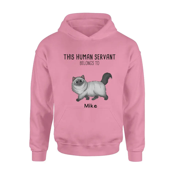 Personalized Cats Mom/Dad T-shirt/Hoodie - Gift Idea For Cat Lover/Mother's Day/Father's Day - Up to 7 Cats - This Human Servant Belongs To