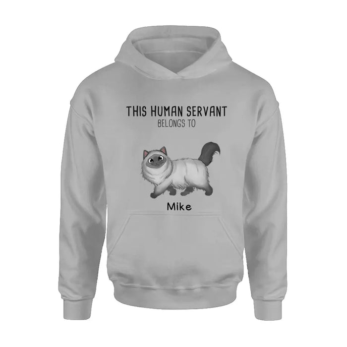 Personalized Cats Mom/Dad T-shirt/Hoodie - Gift Idea For Cat Lover/Mother's Day/Father's Day - Up to 7 Cats - This Human Servant Belongs To