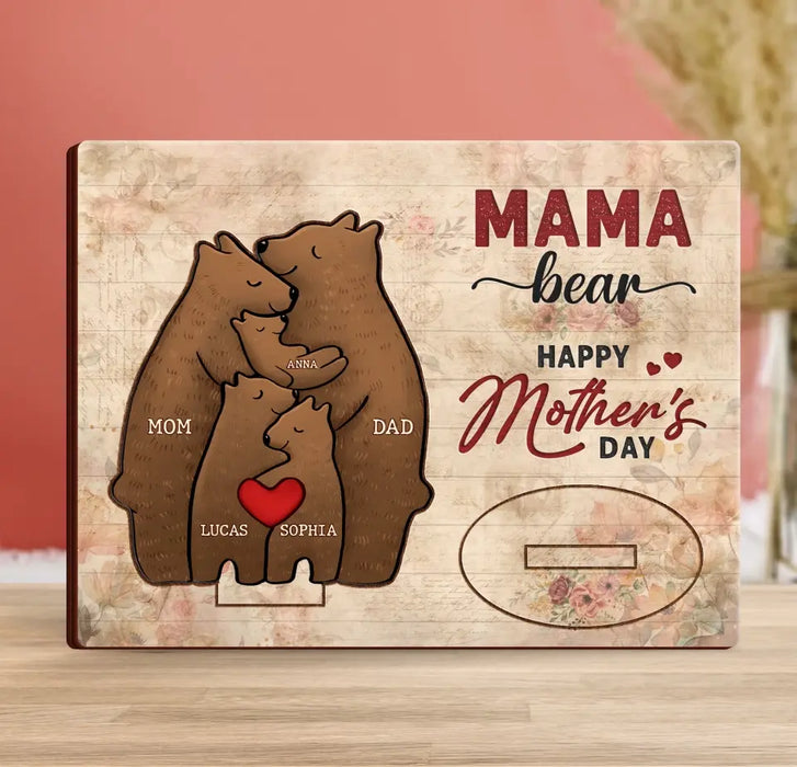 Personalized Mama Bear Wooden Mother's Card - Up to 4 Kids - Mother's Day Gift Idea For Mom/Wife - Happy Mother's Day