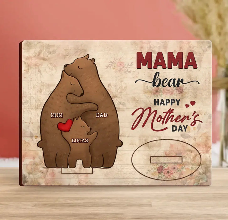 Personalized Mama Bear Wooden Mother's Card - Up to 4 Kids - Mother's Day Gift Idea For Mom/Wife - Happy Mother's Day
