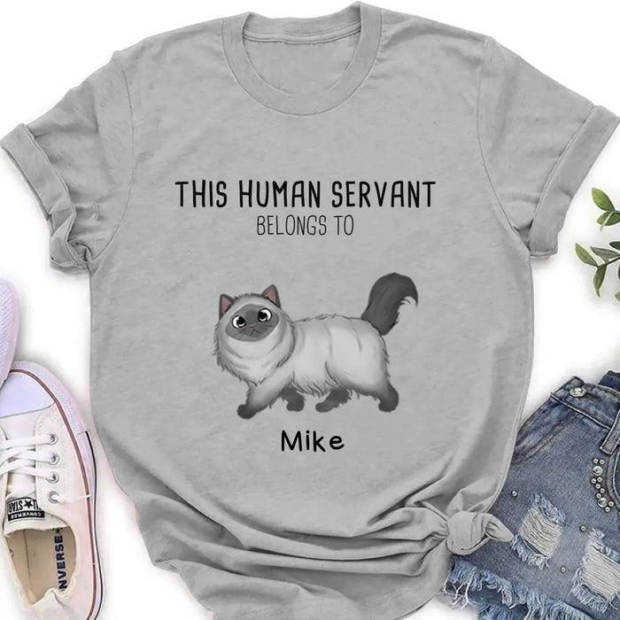 Personalized Cats Mom/Dad T-shirt/Hoodie - Gift Idea For Cat Lover/Mother's Day/Father's Day - Up to 7 Cats - This Human Servant Belongs To