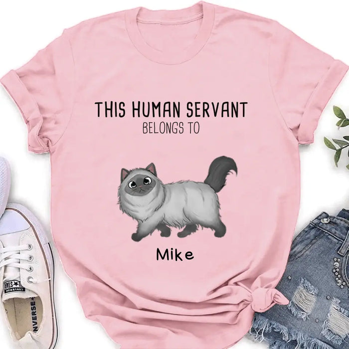 Personalized Cats Mom/Dad T-shirt/Hoodie - Gift Idea For Cat Lover/Mother's Day/Father's Day - Up to 7 Cats - This Human Servant Belongs To