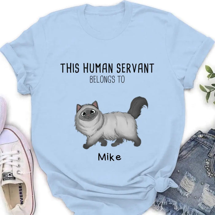 Personalized Cats Mom/Dad T-shirt/Hoodie - Gift Idea For Cat Lover/Mother's Day/Father's Day - Up to 7 Cats - This Human Servant Belongs To