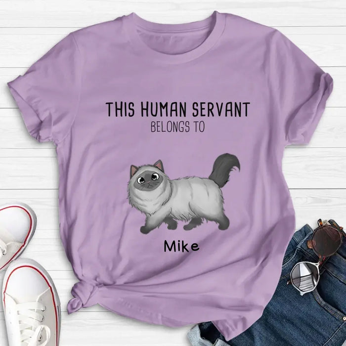 Personalized Cats Mom/Dad T-shirt/Hoodie - Gift Idea For Cat Lover/Mother's Day/Father's Day - Up to 7 Cats - This Human Servant Belongs To